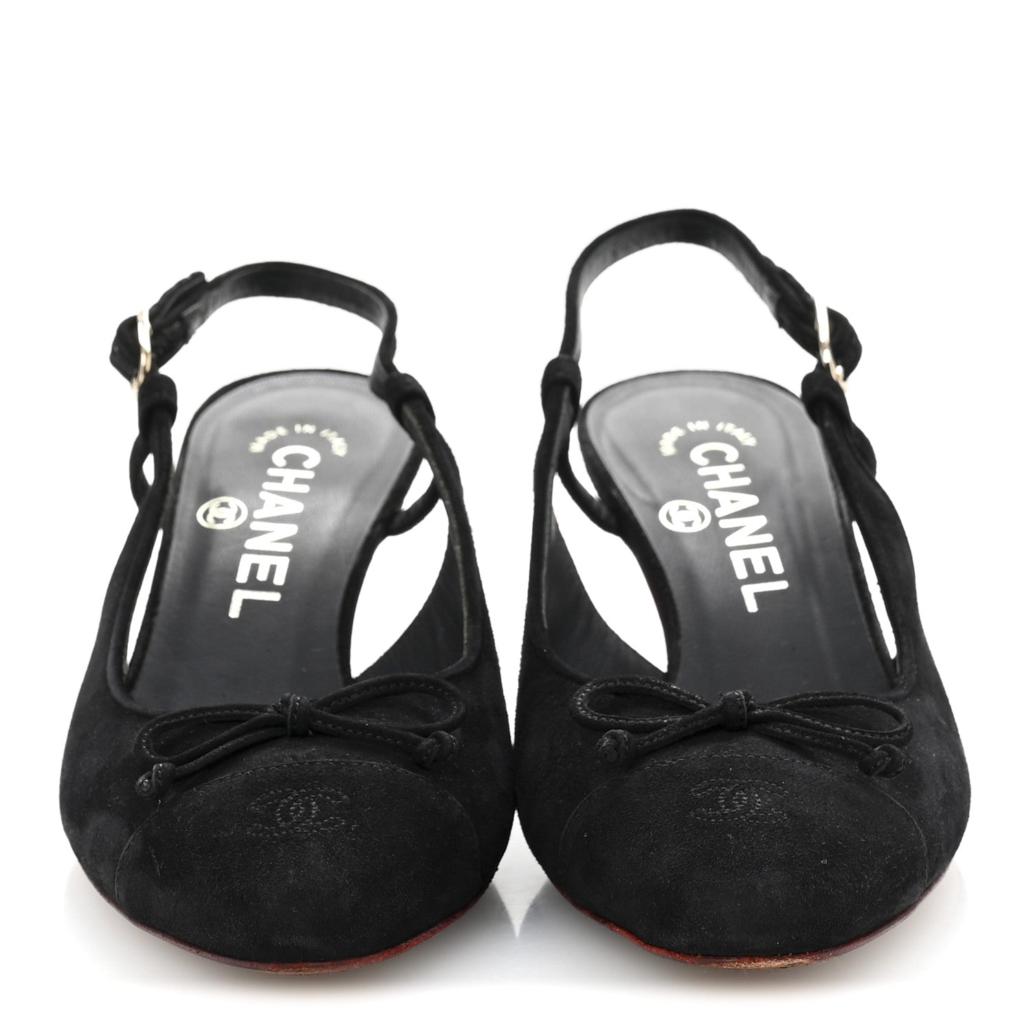 Chanel Suede Cap Toe CC Slingback Pumps 36 Black