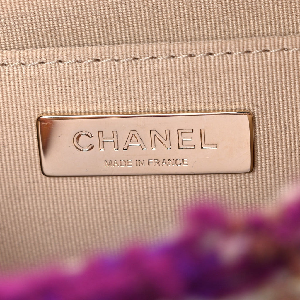 Chanel Tweed Shearling Large Flap Bag Purple Beige