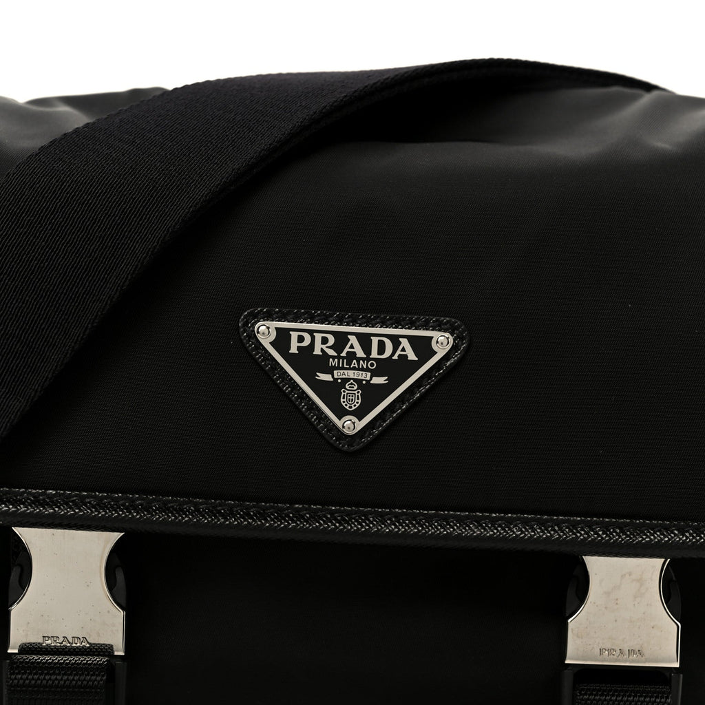 Prada Re-Nylon Saffiano Pocket Double Snap Buckle Shoulder Bag Black