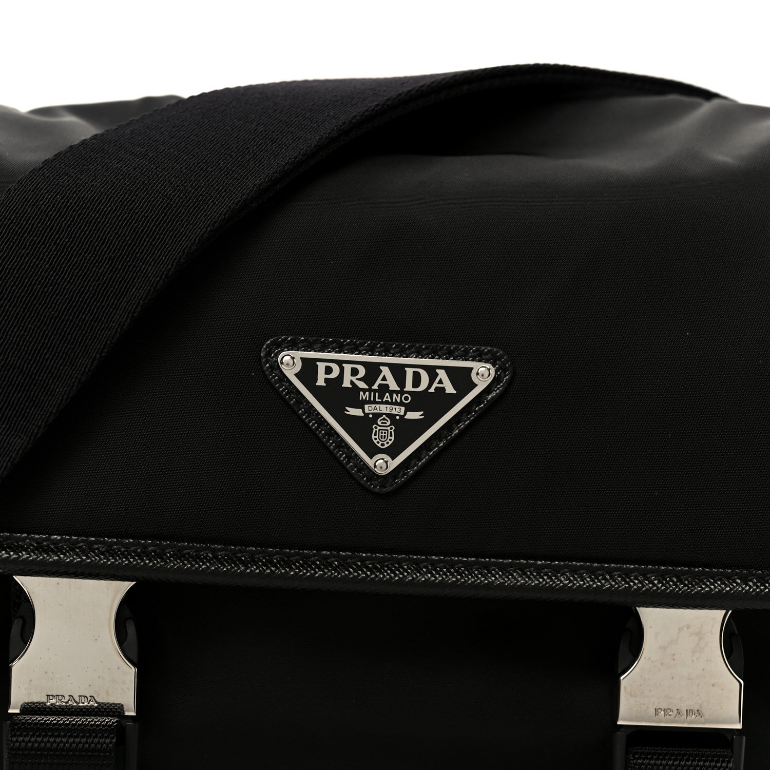 Prada Re-Nylon Saffiano Pocket Double Snap Buckle Shoulder Bag Black