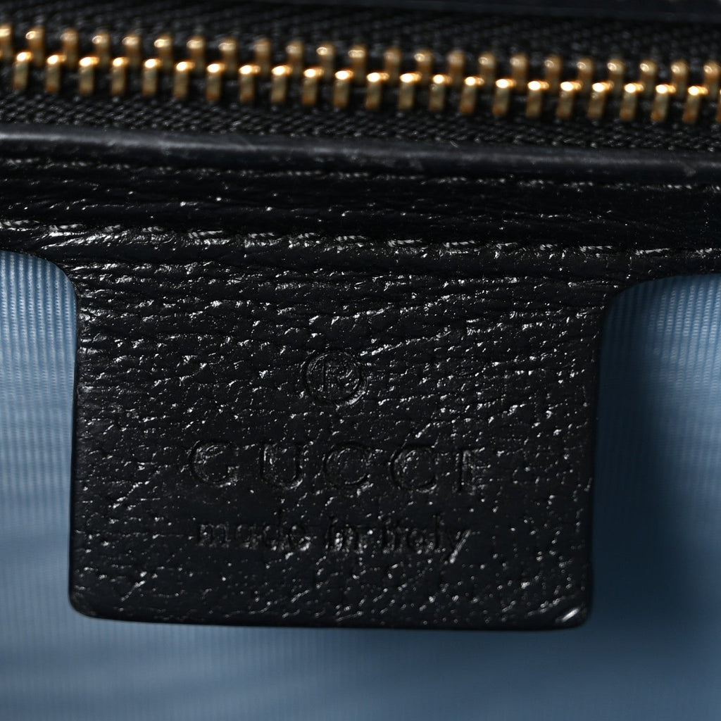 Gucci Textured Calfskin Bee Star Print Small Sylvie Shoulder Bag Black