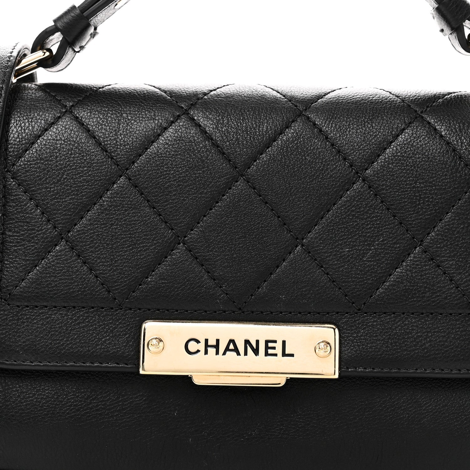 Chanel Grained Calfskin Quilted Small Label Click Flap Bag Black
