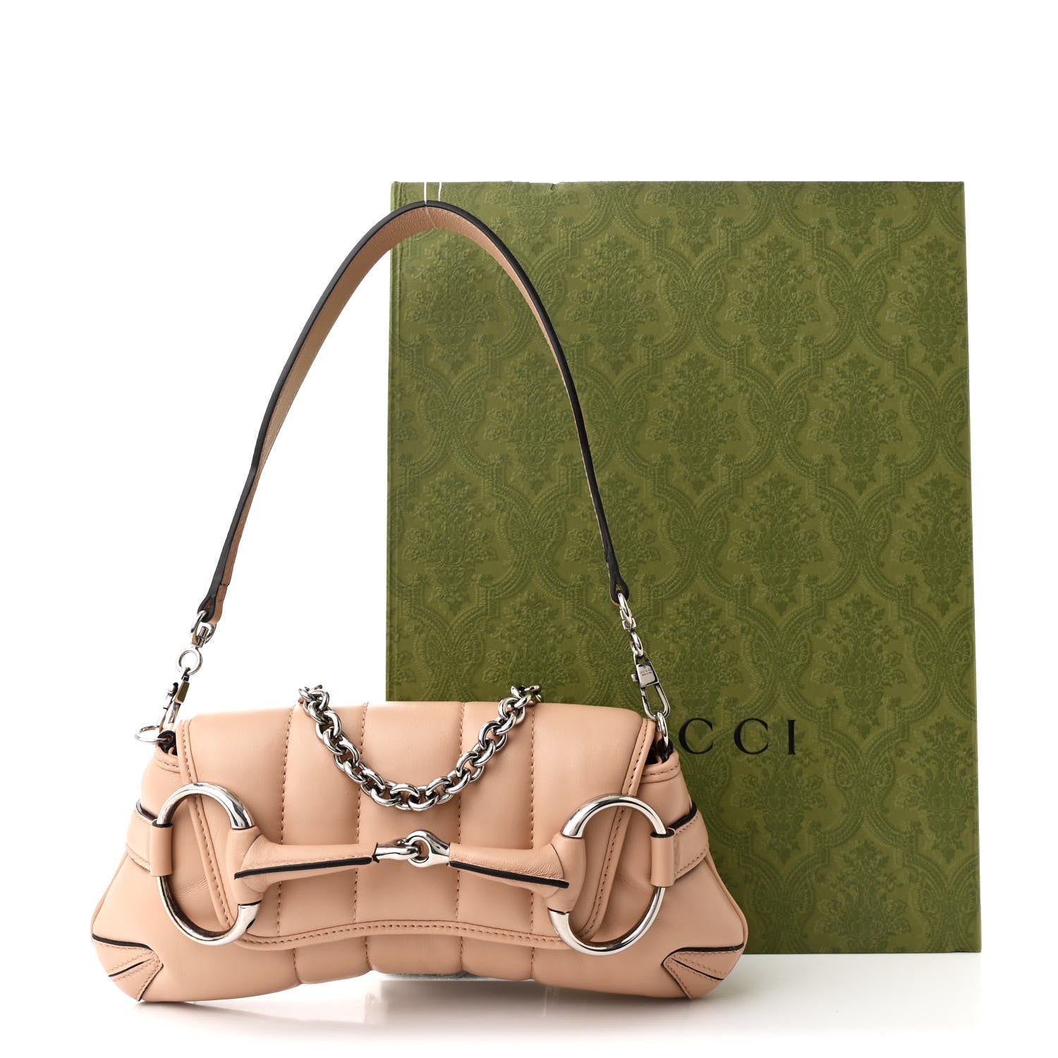 Gucci Nappa Vertical Matelasse Small Maxi Horsebit Chain Shoulder Bag Beige