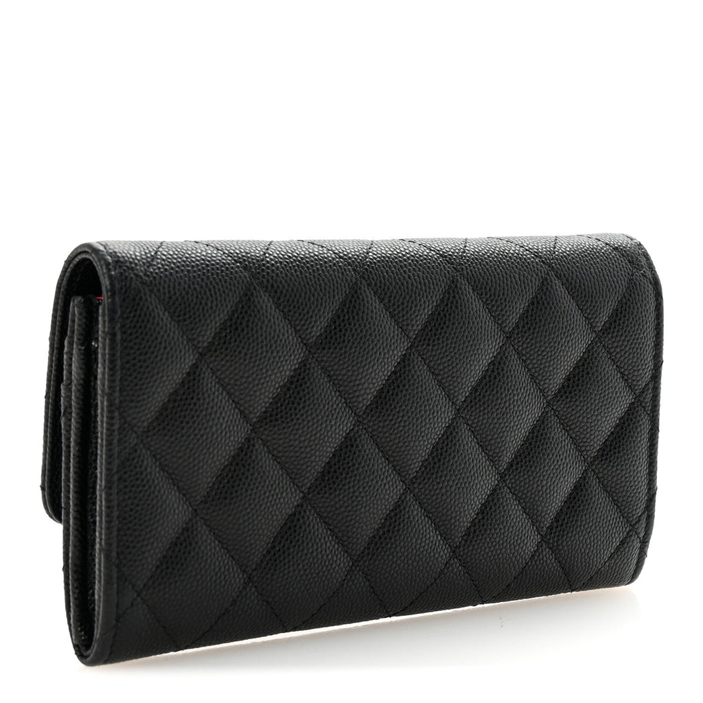 Caviar Metal Perforated Quilted CC Flap Wallet Black
