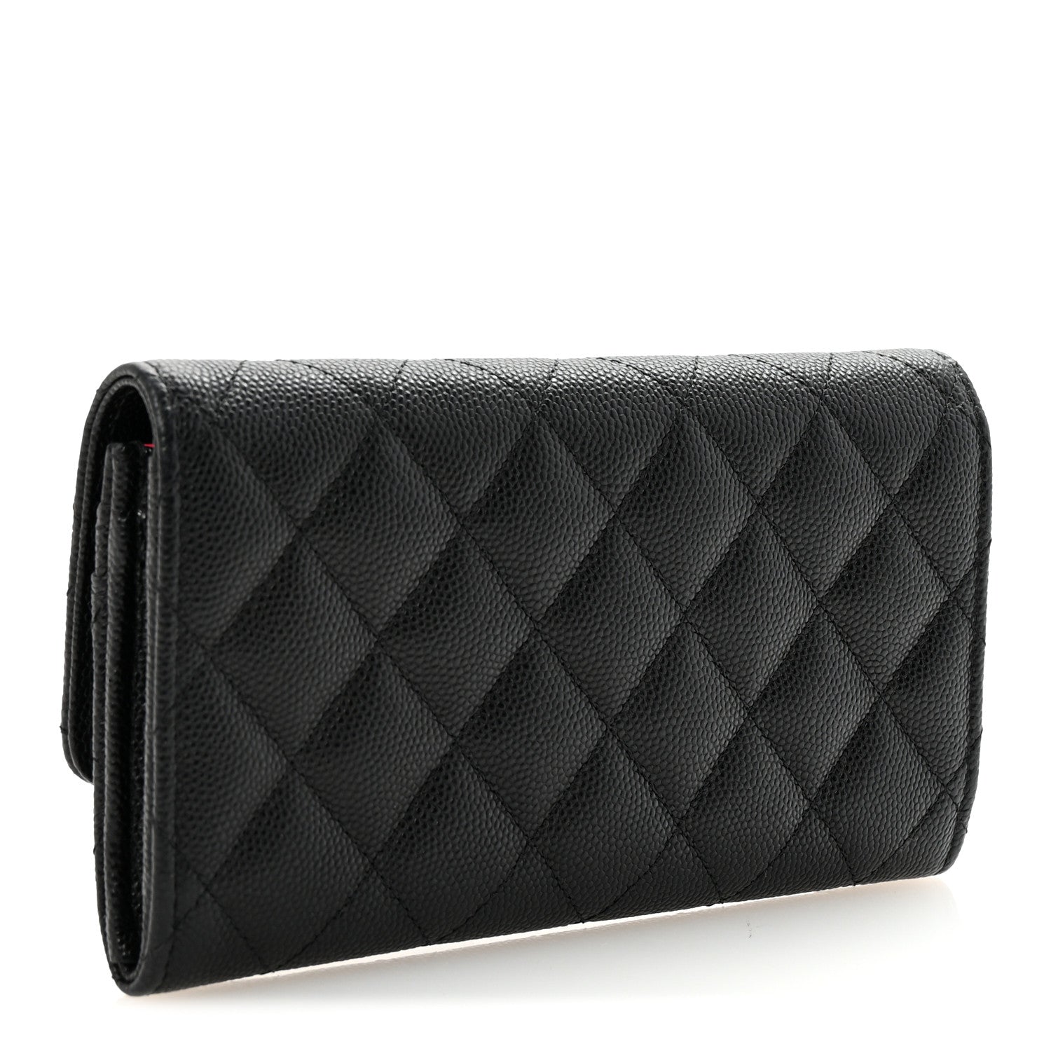 Caviar Metal Perforated Quilted CC Flap Wallet Black