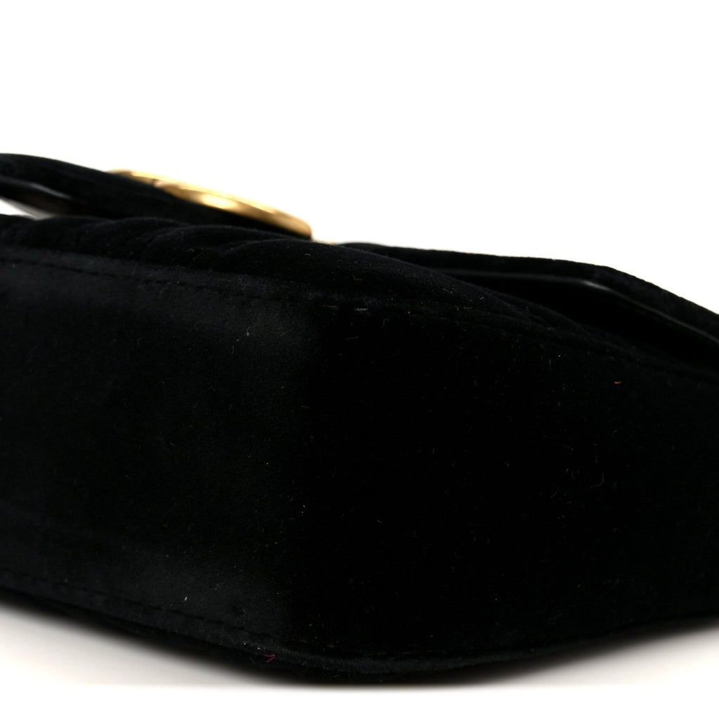 Gucci Velvet Matelasse Mini GG Marmont Shoulder Bag  Black