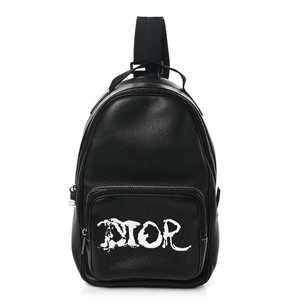 Christian Dior X PETER DOIG Grained Calfskin Slingbag Backpack Black