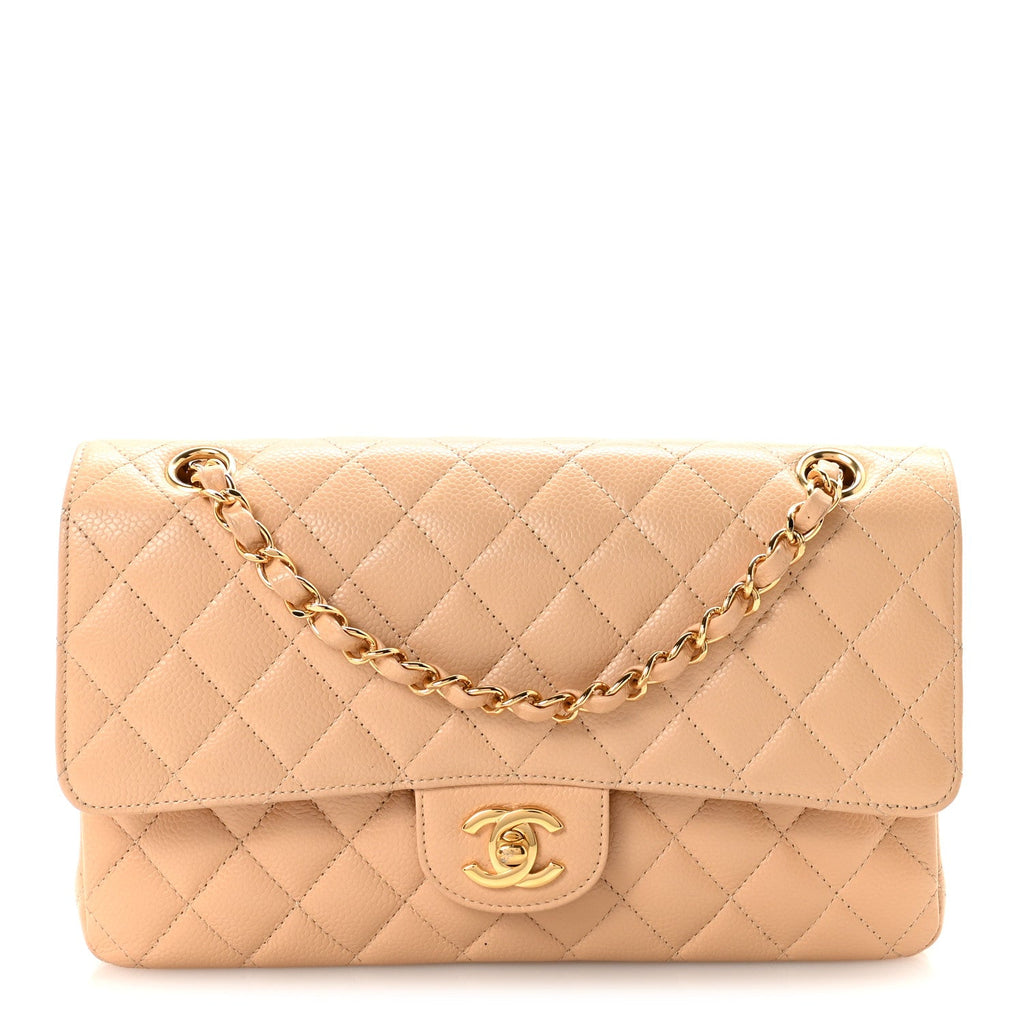 Chanel Caviar Quilted Medium Double Flap Beige
