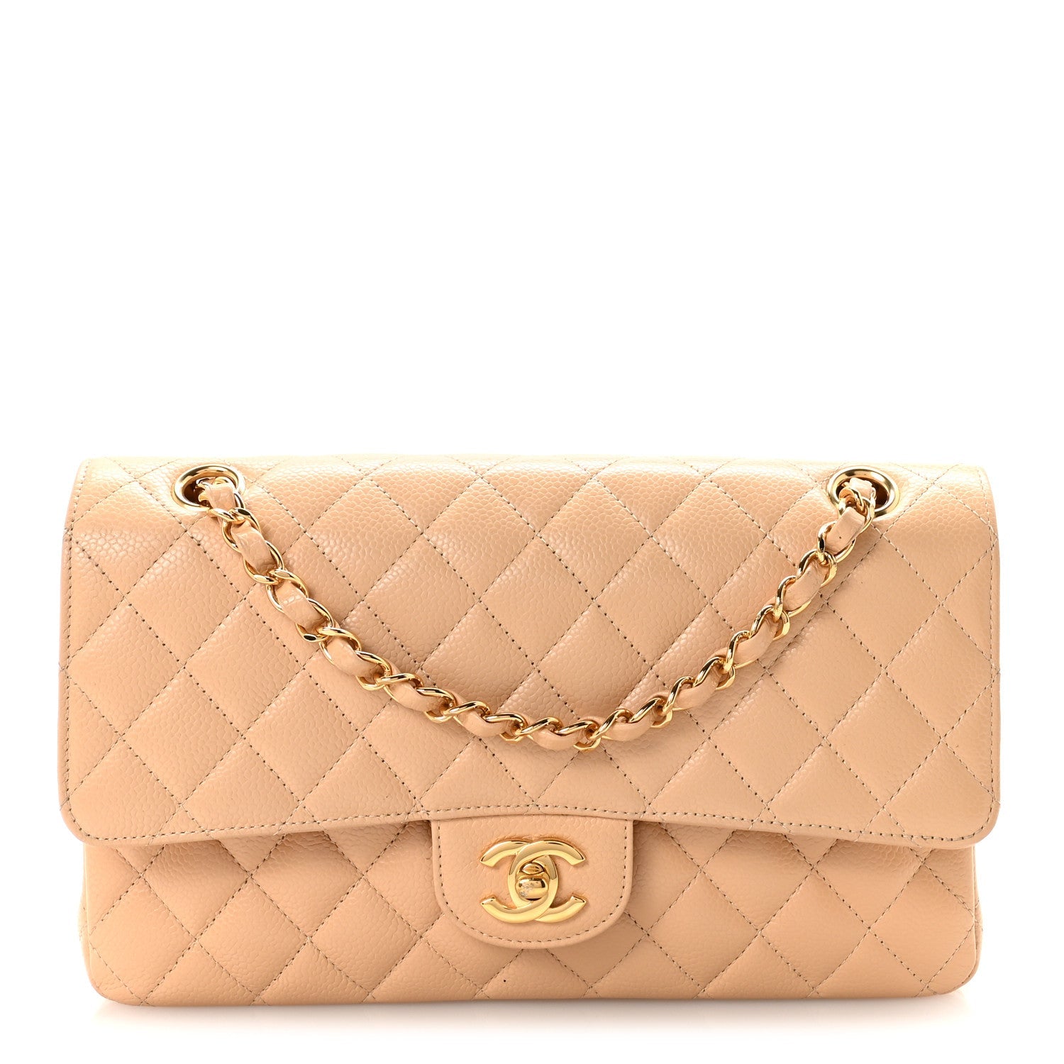 Chanel Caviar Quilted Medium Double Flap Beige