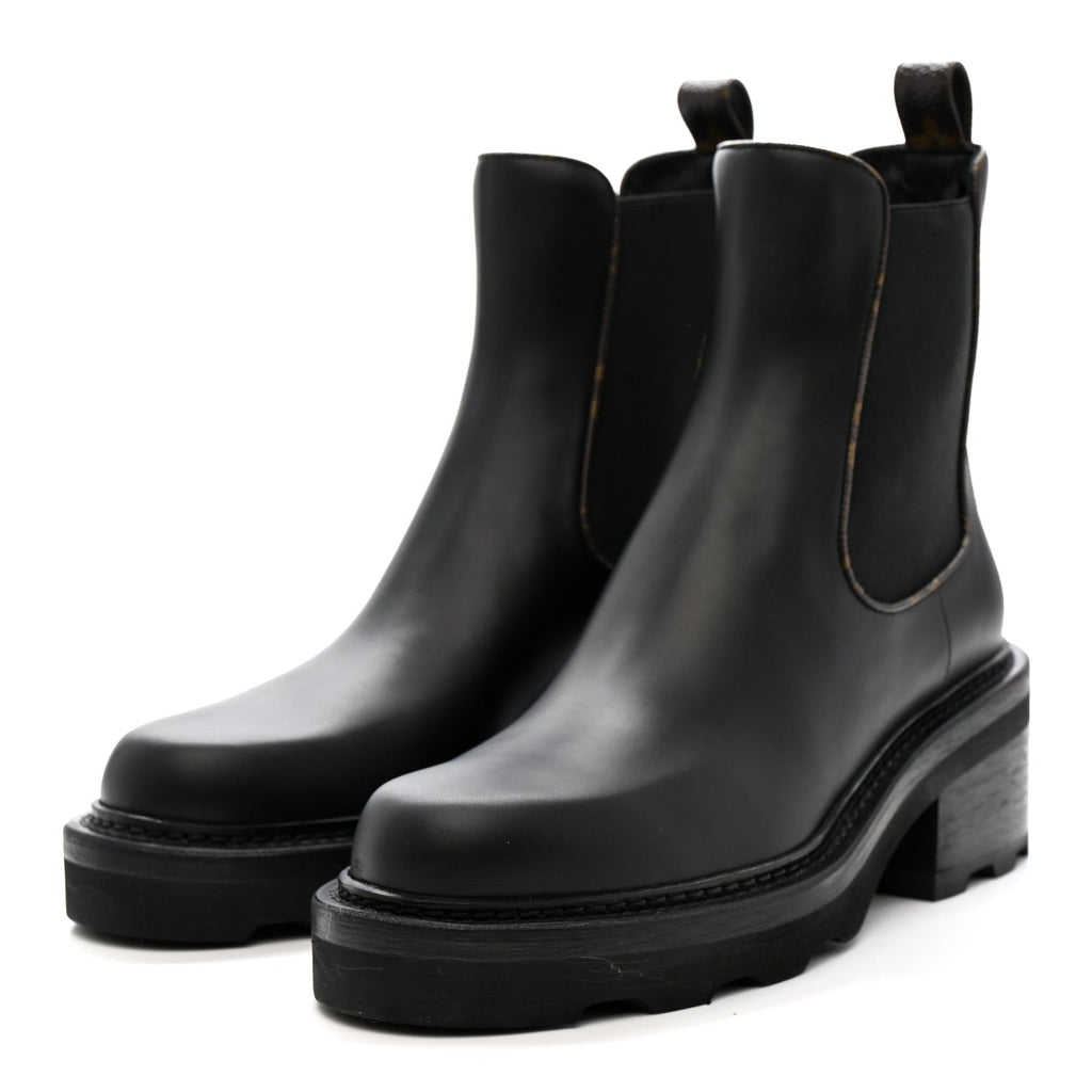 Louis Vuitton Calfskin Monogram Beaubourg Ankle Boots 38 Black