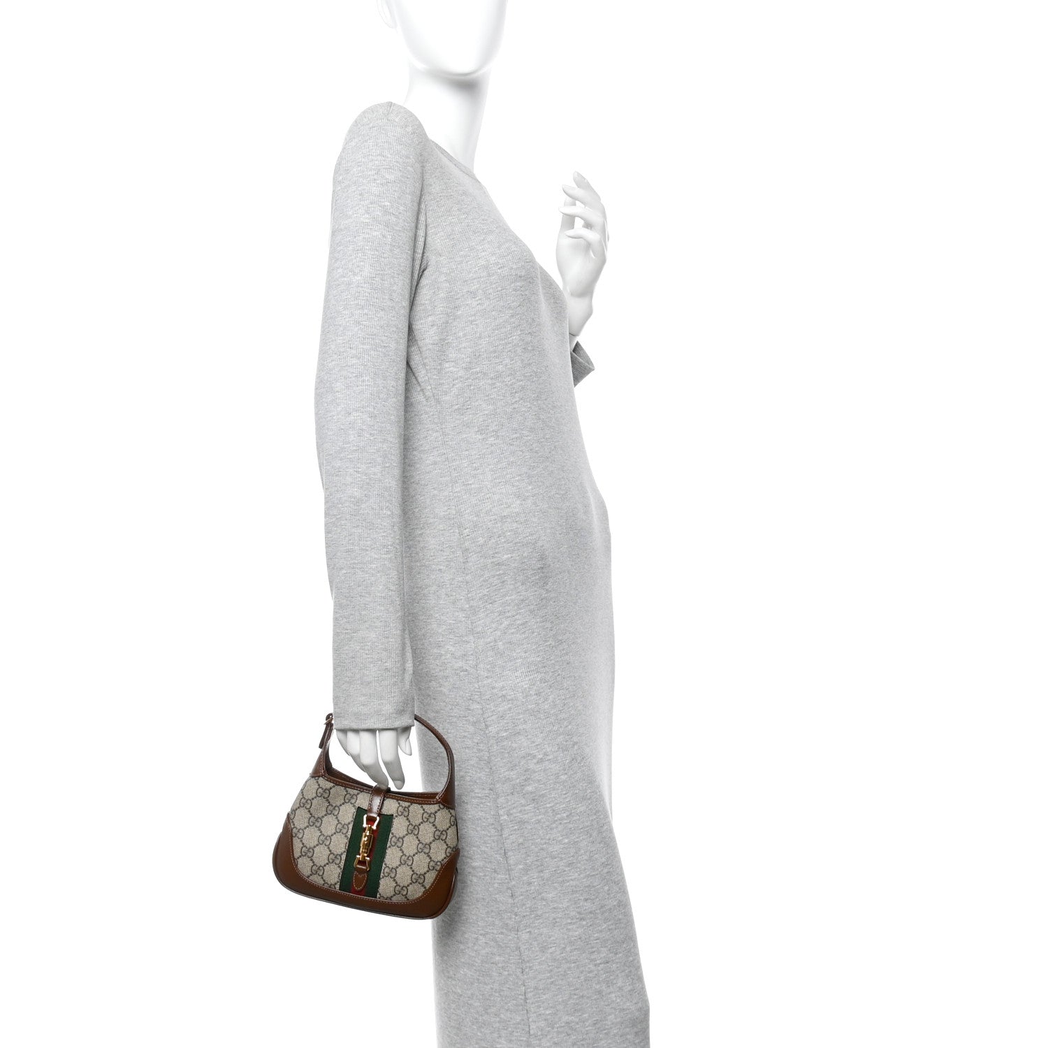 Gucci GG Supreme Monogram Azalea Calfskin Web Mini Jackie 1961 Hobo Beige Ebony Brown Sugar