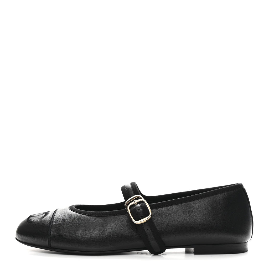 Lambskin Mary Jane Flats 37 Black