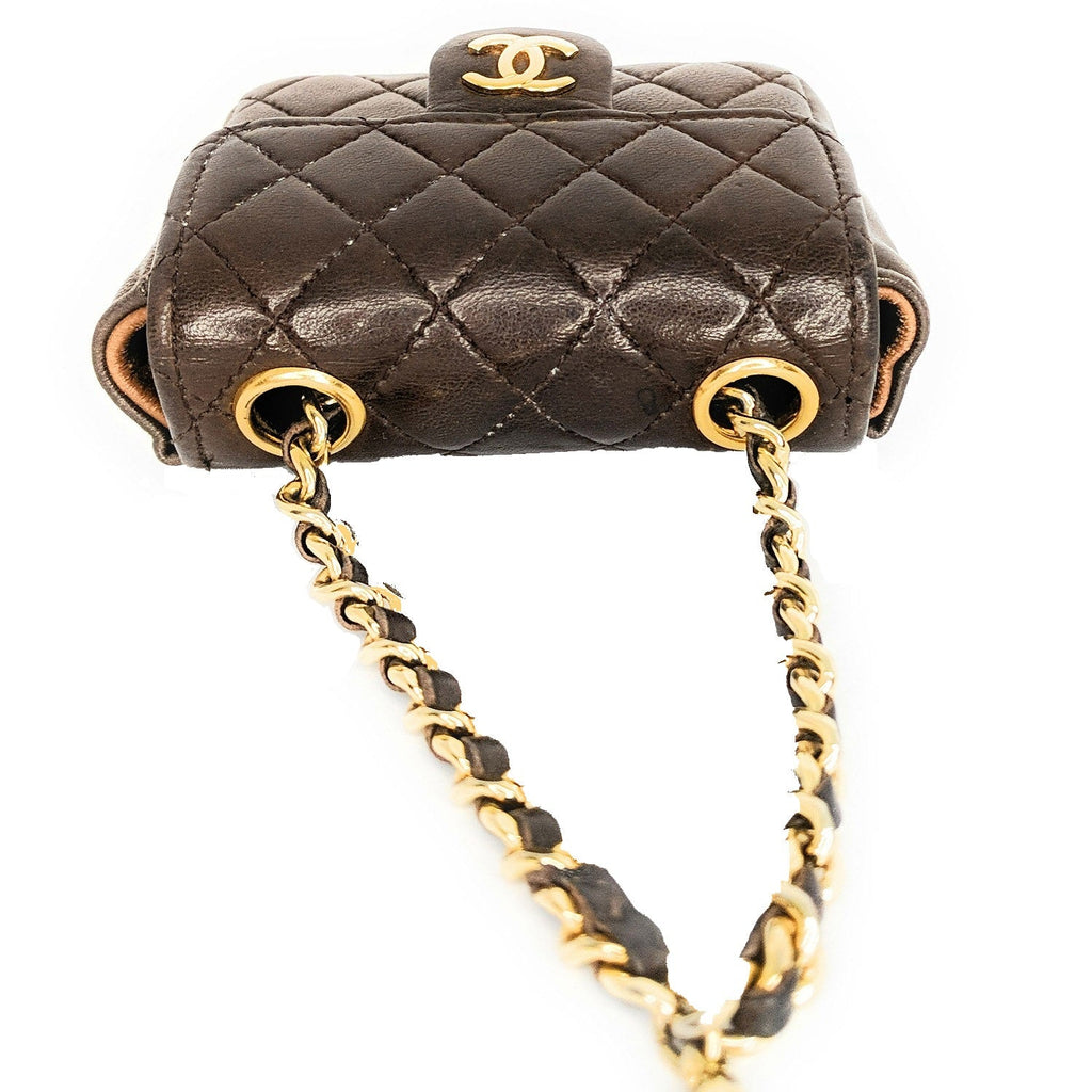Chanel Vintage Brown Quilted Micro Belt Bag