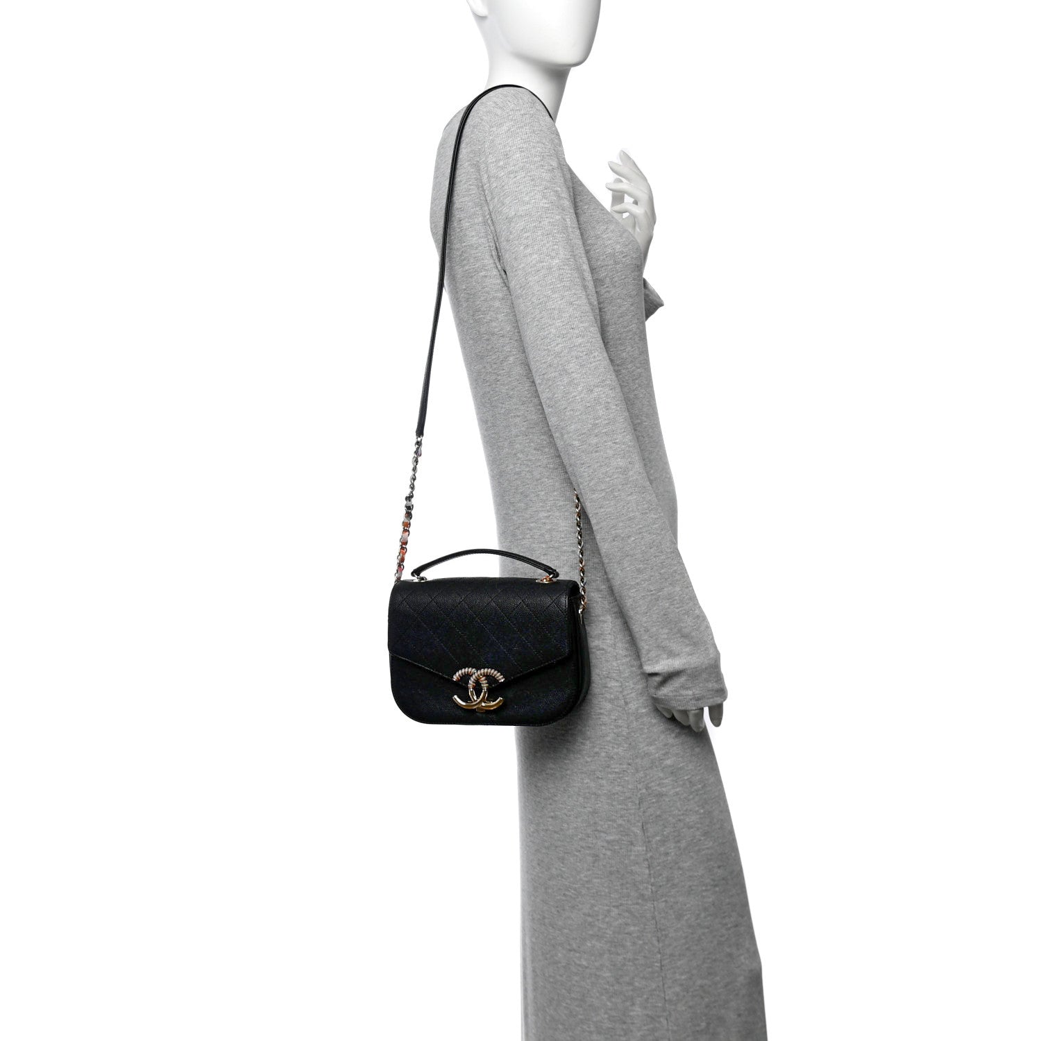Chanel Grained Calfskin Quilted Small Cuba Top Handle Flap Black
