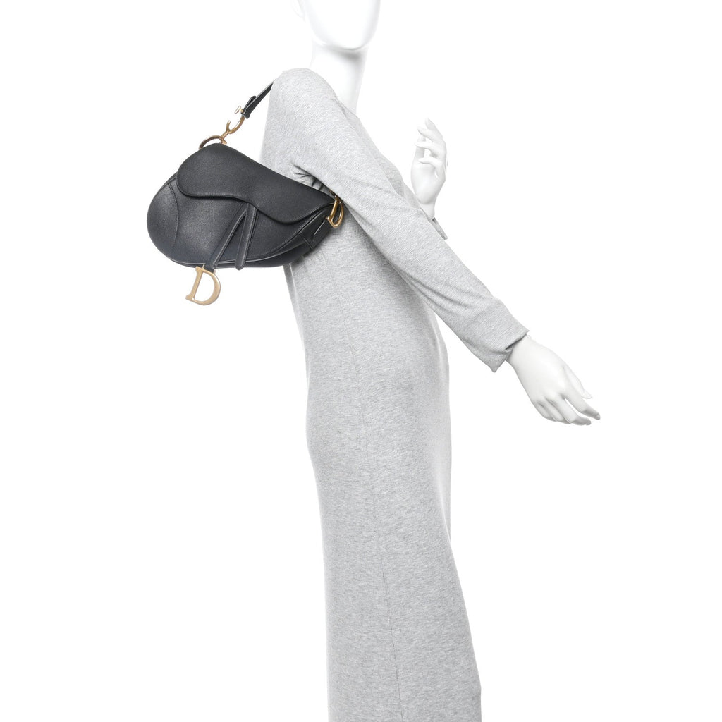 Christian Dior Grained Calfskin Saddle Bag Black