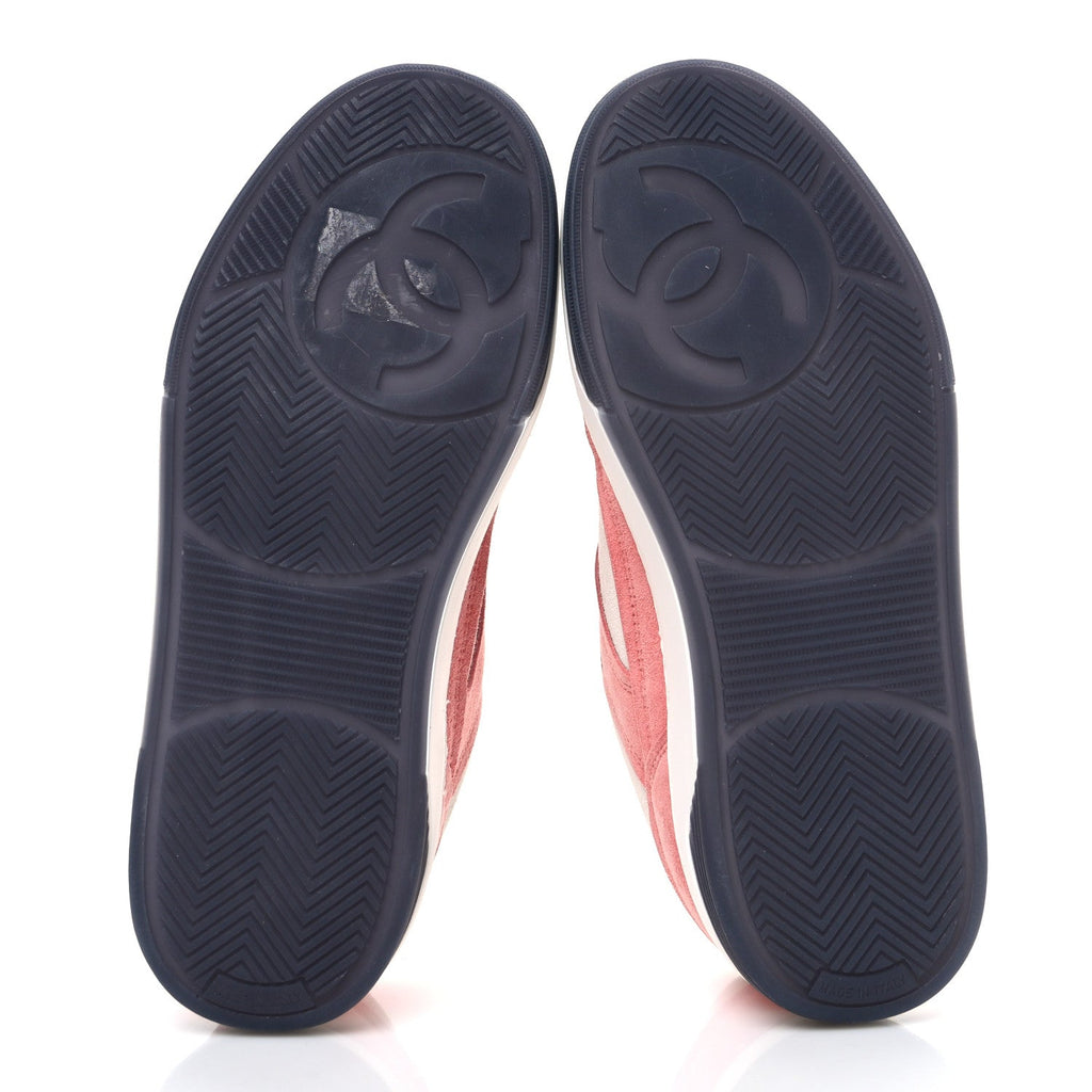 Chanel Suede Kidskin Womens CC Sneakers 35.5 White Pink