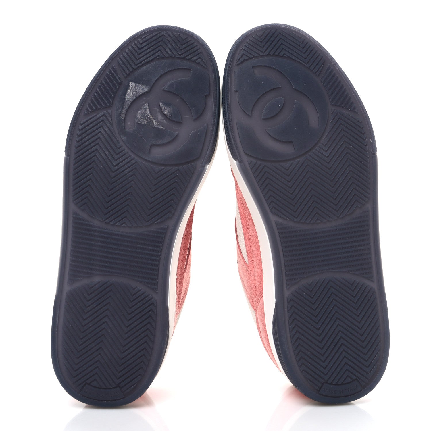 Chanel Suede Kidskin Womens CC Sneakers 35.5 White Pink