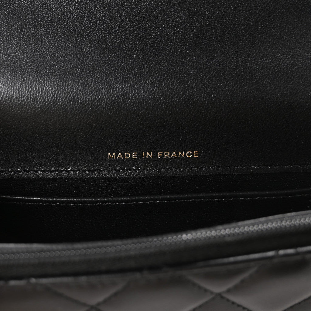 Chanel Lambskin Quilted Flap Phone Holder With Chain Black