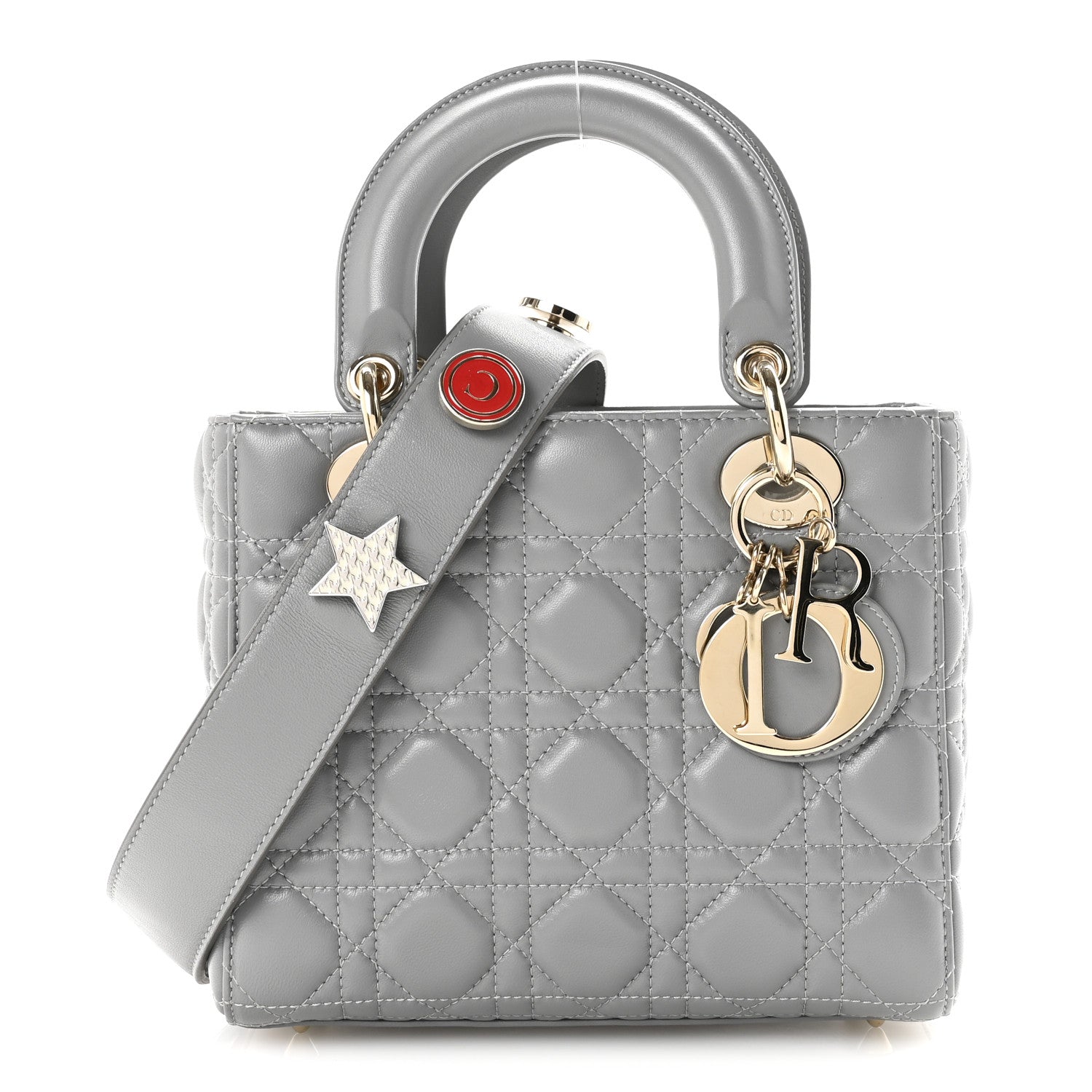 Christian Dior Lambskin Cannage Small My Lucky Badges My Lady Dior Grey