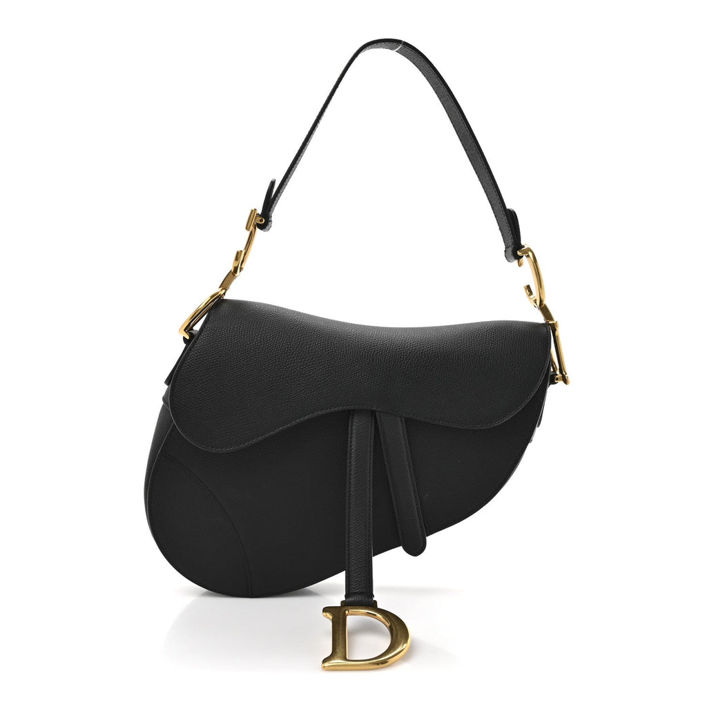 Christian Dior Grained Calfskin Saddle Bag Black