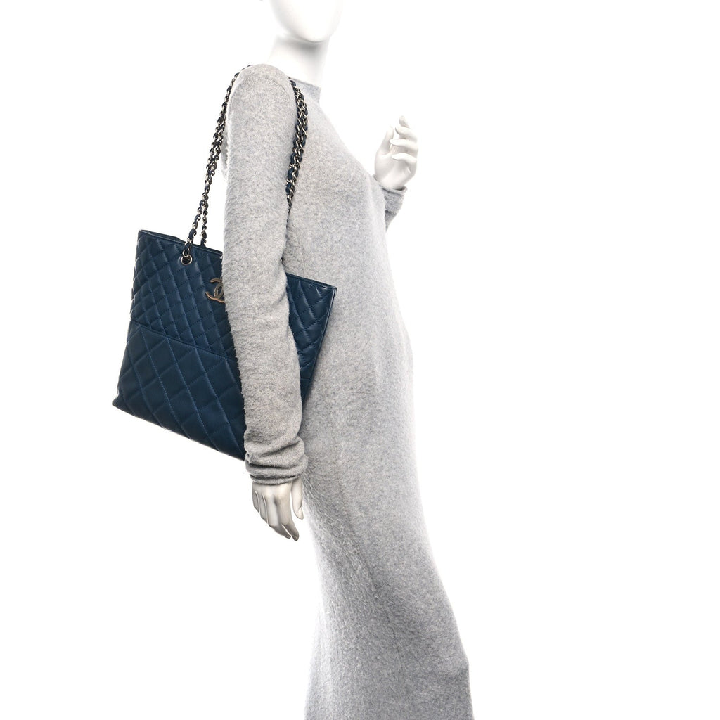 Chanel Calfskin Quilted In The Business North South Tote  Blue