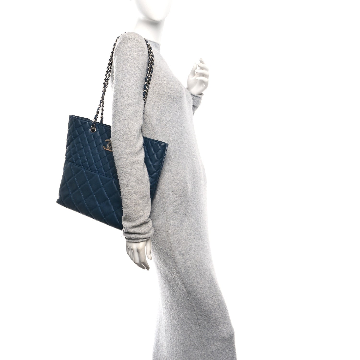 Chanel Calfskin Quilted In The Business North South Tote  Blue