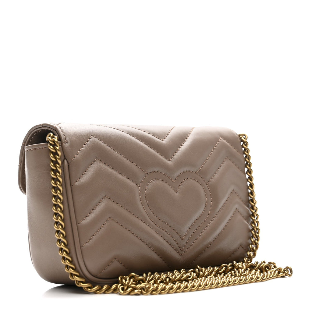 Gucci Calfskin Matelasse Super Mini GG Marmont Shoulder Bag Porcelain Rose
