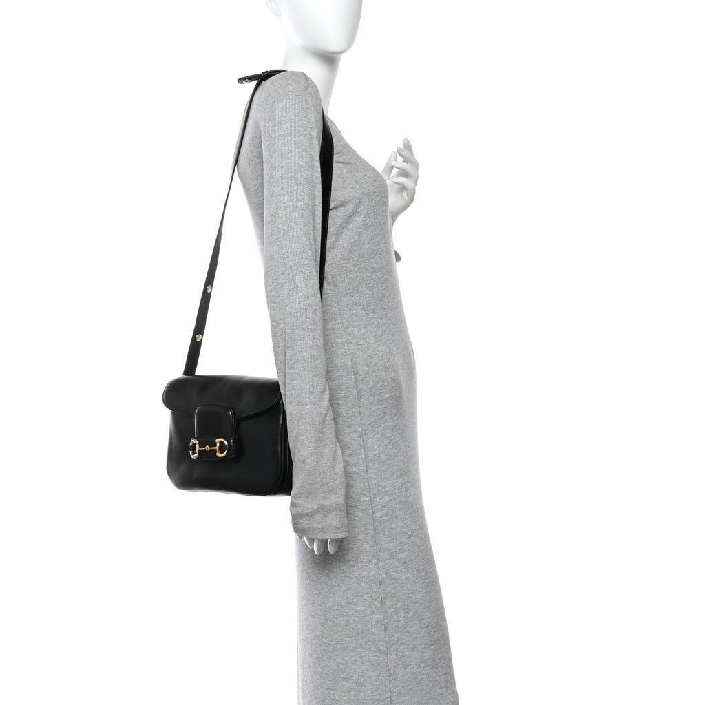 Gucci Calfskin Horsebit 1955 Aura Small Shoulder Bag Black