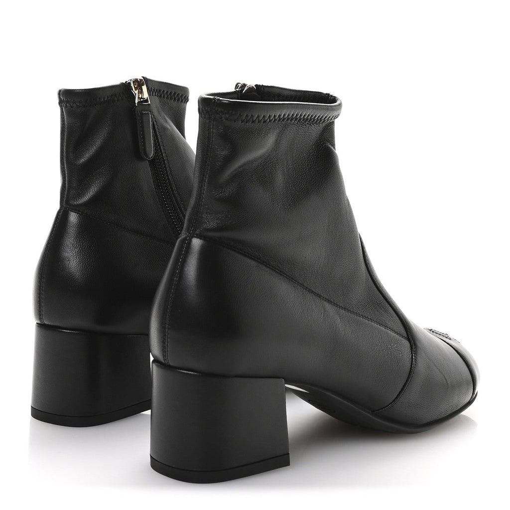 Chanel Stretch Lambskin Cap Toe CC Uniform Short Boots 36.5 Black