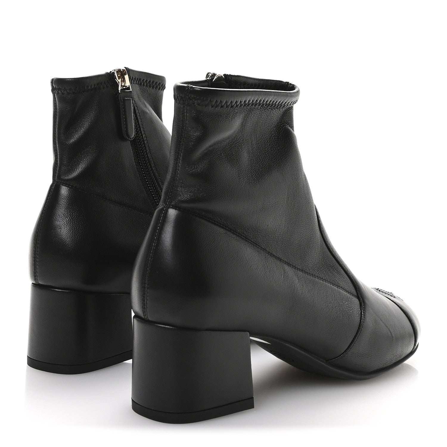 Chanel Stretch Lambskin Cap Toe CC Uniform Short Boots 36.5 Black