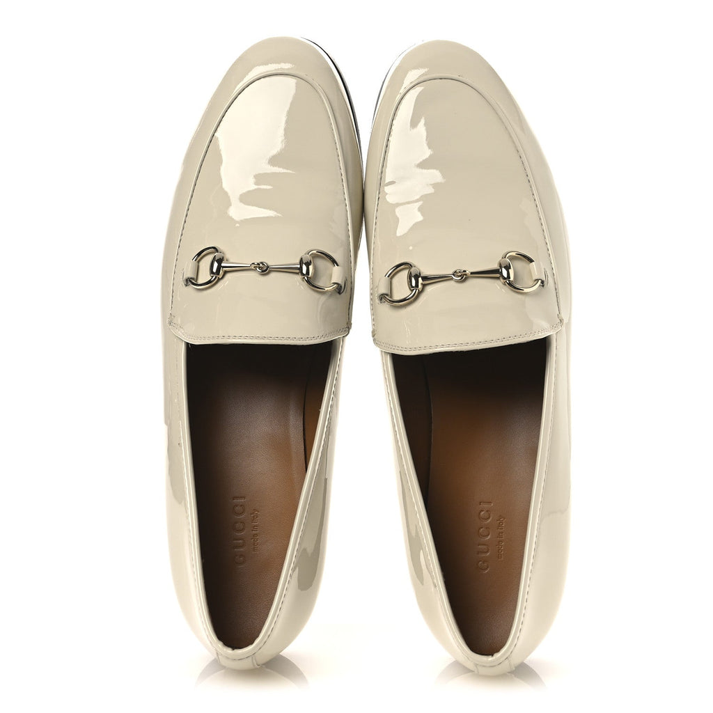 Gucci Patent Womens Jordaan Loafers 39.5 New Ivory