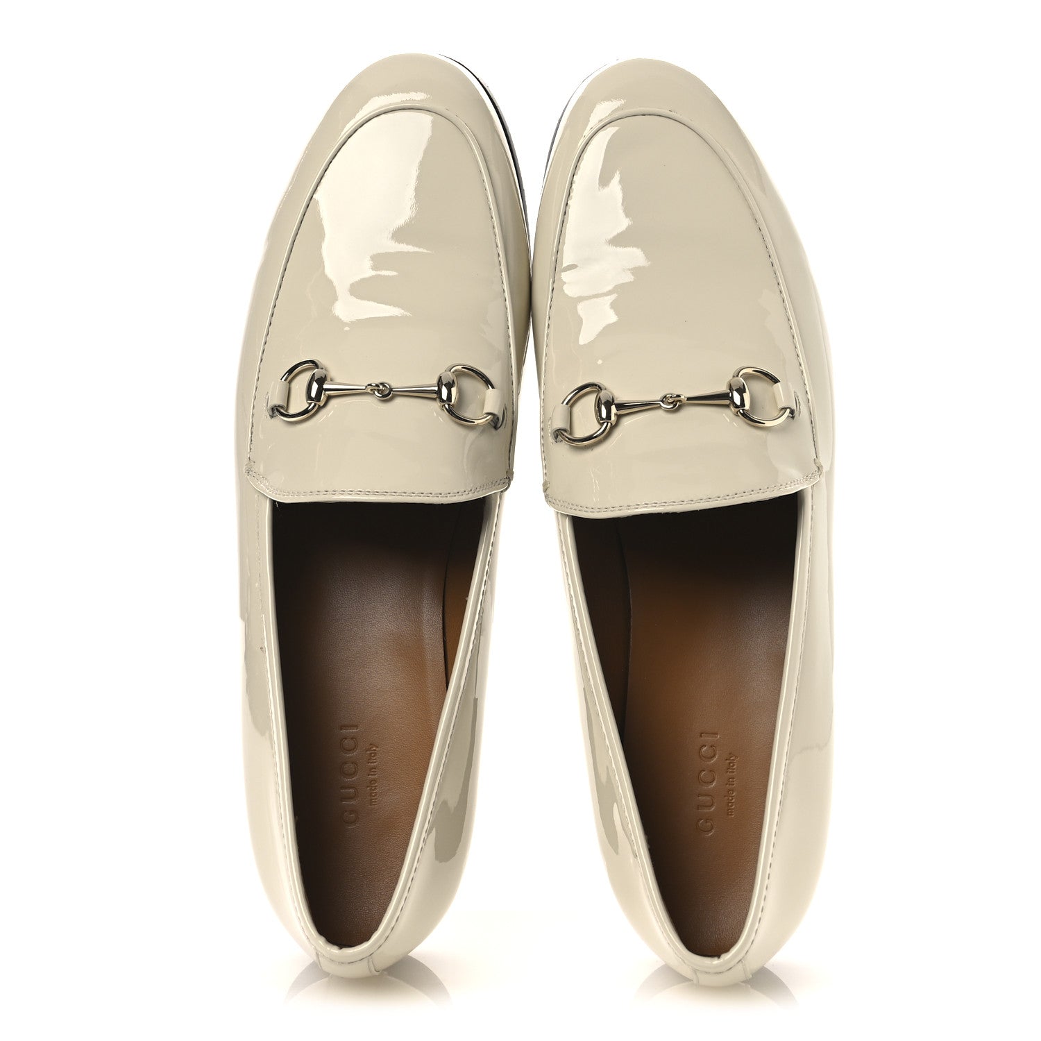 Gucci Patent Womens Jordaan Loafers 39.5 New Ivory