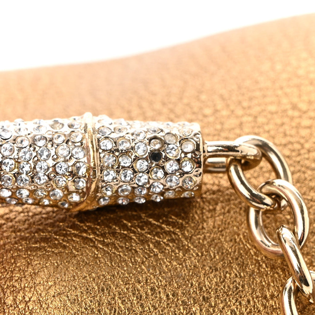Gucci Metallic Grained Calfskin Crystal Frame Evening Bag Bronze