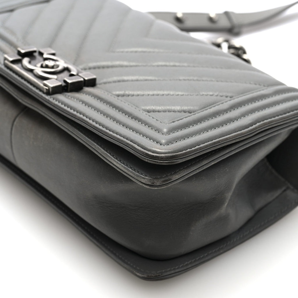 Chanel Lambskin Chevron Quilted Medium Boy Flap Grey