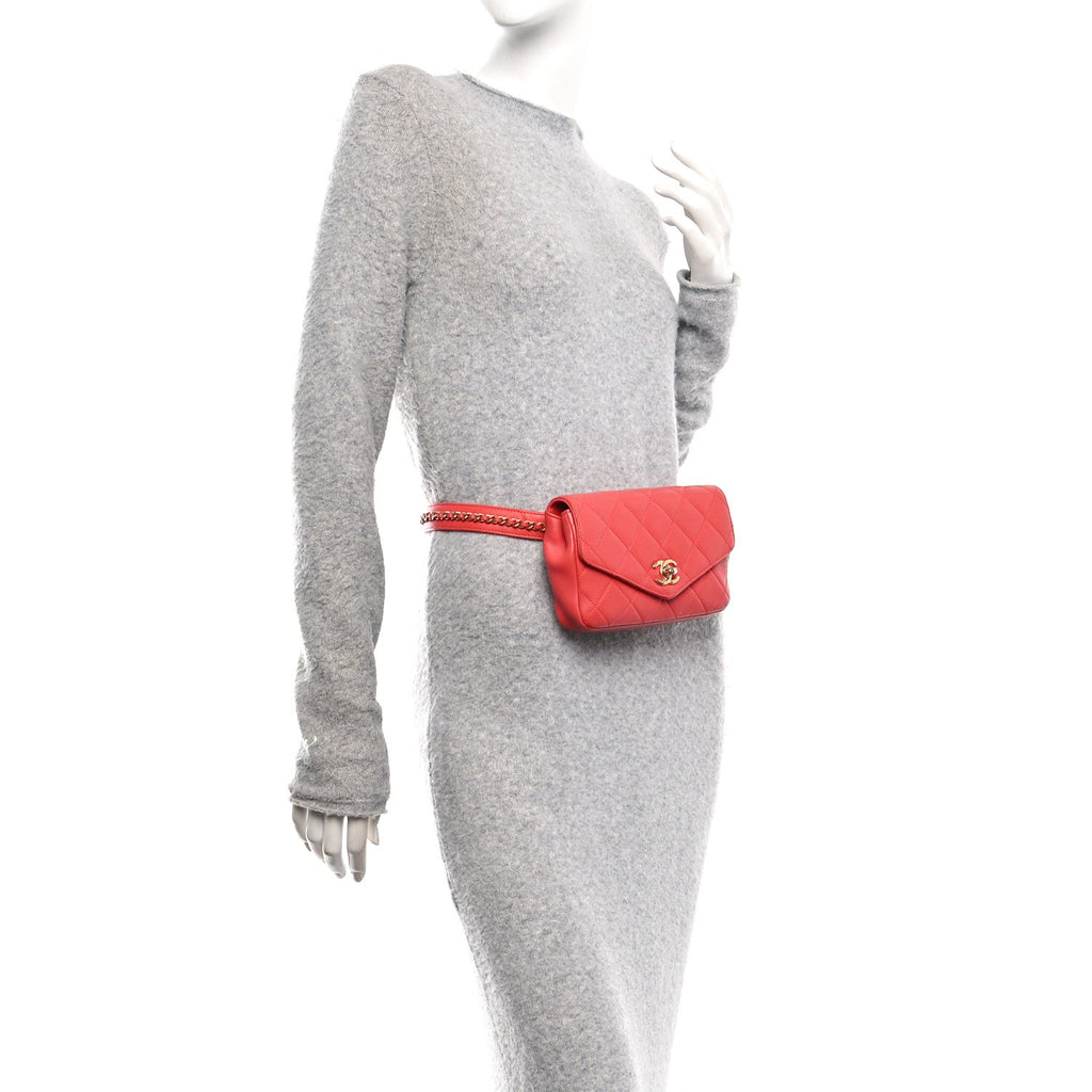 Chanel Calfskin Quilted Flap Waist Bag Red