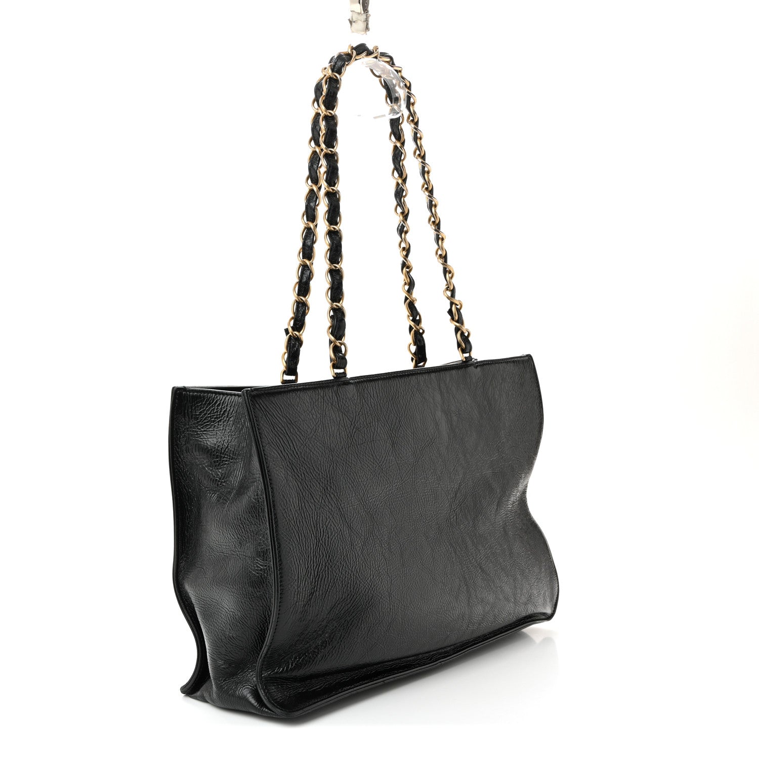 Chanel Shiny Aged Calfskin Shopping Bag Black