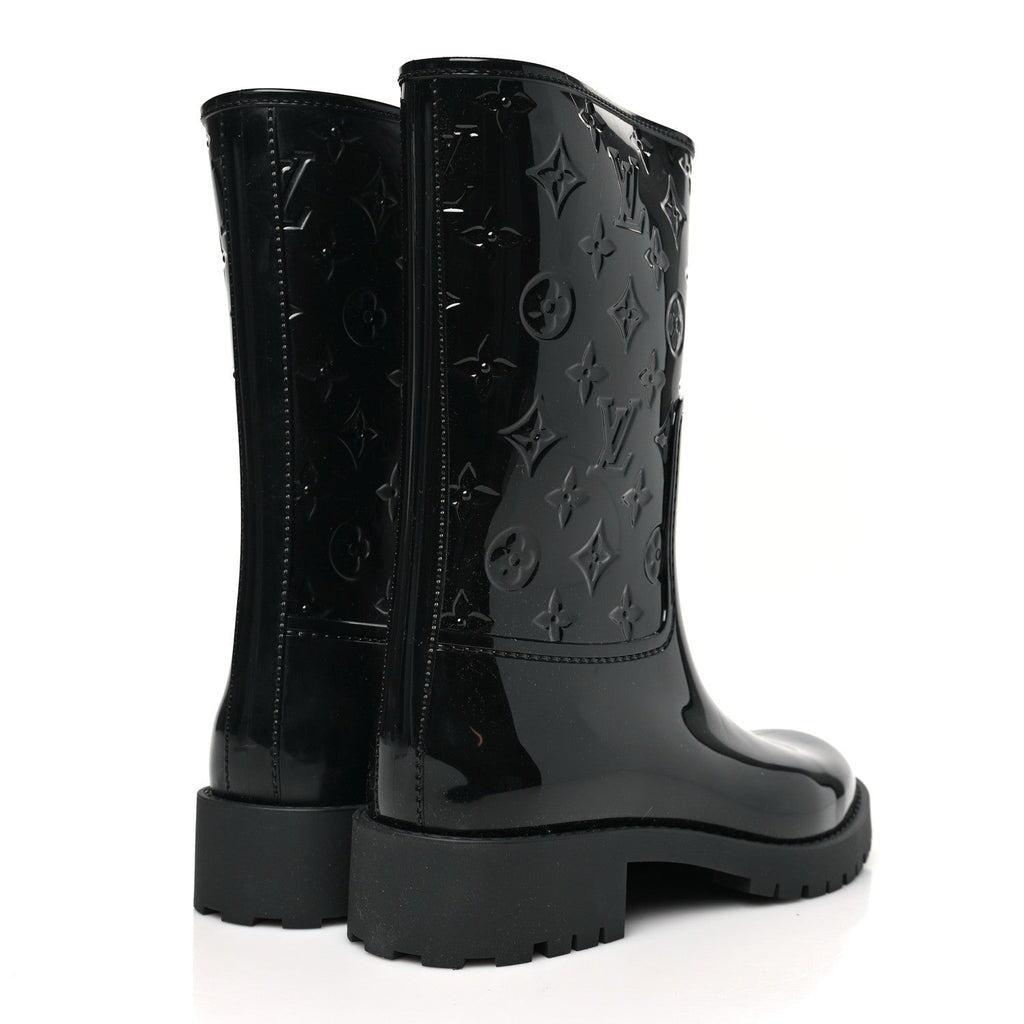 Louis Vuitton Rubber Embossed Monogram Splash Rain Short Boots 38 Black