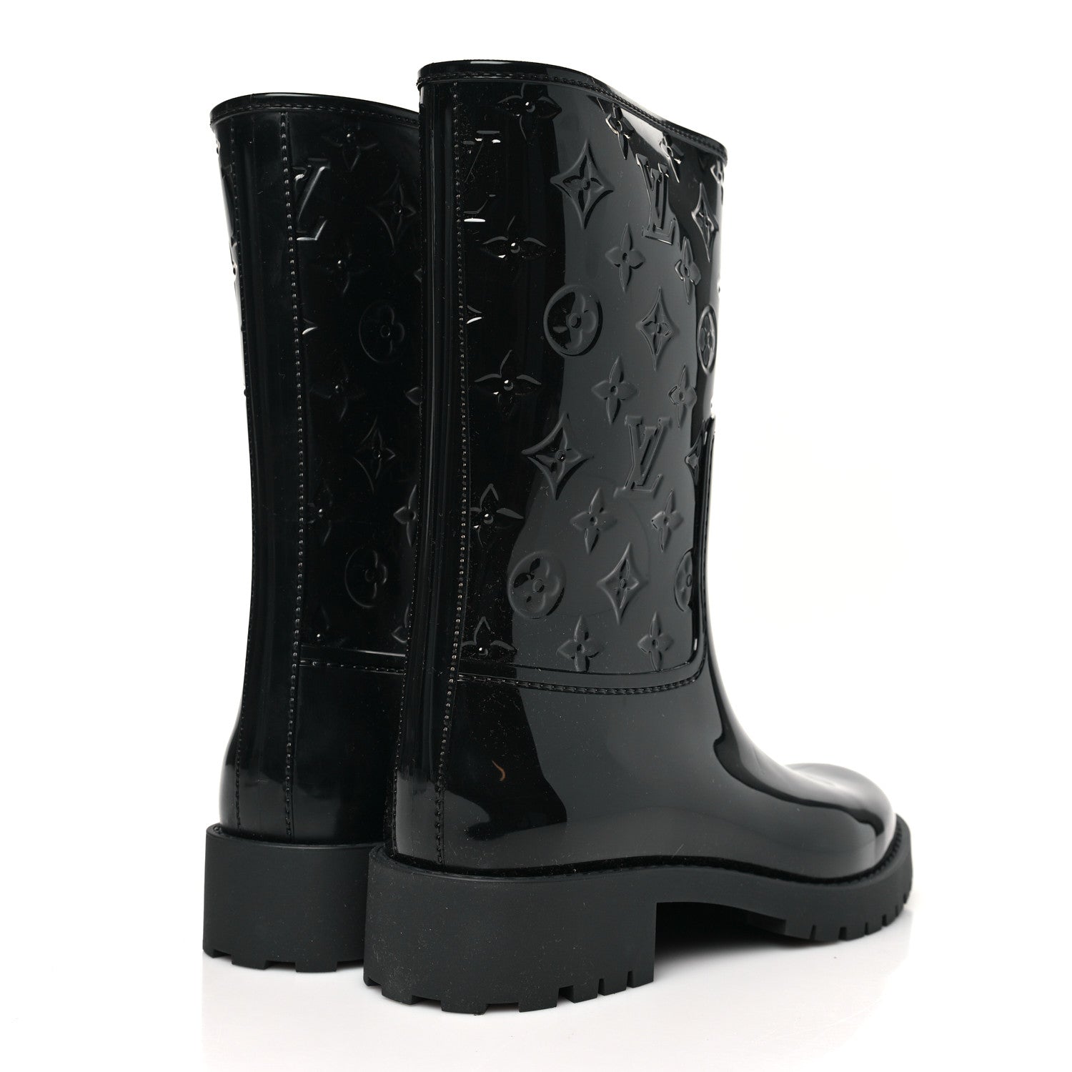 Louis Vuitton Rubber Embossed Monogram Splash Rain Short Boots 38 Black