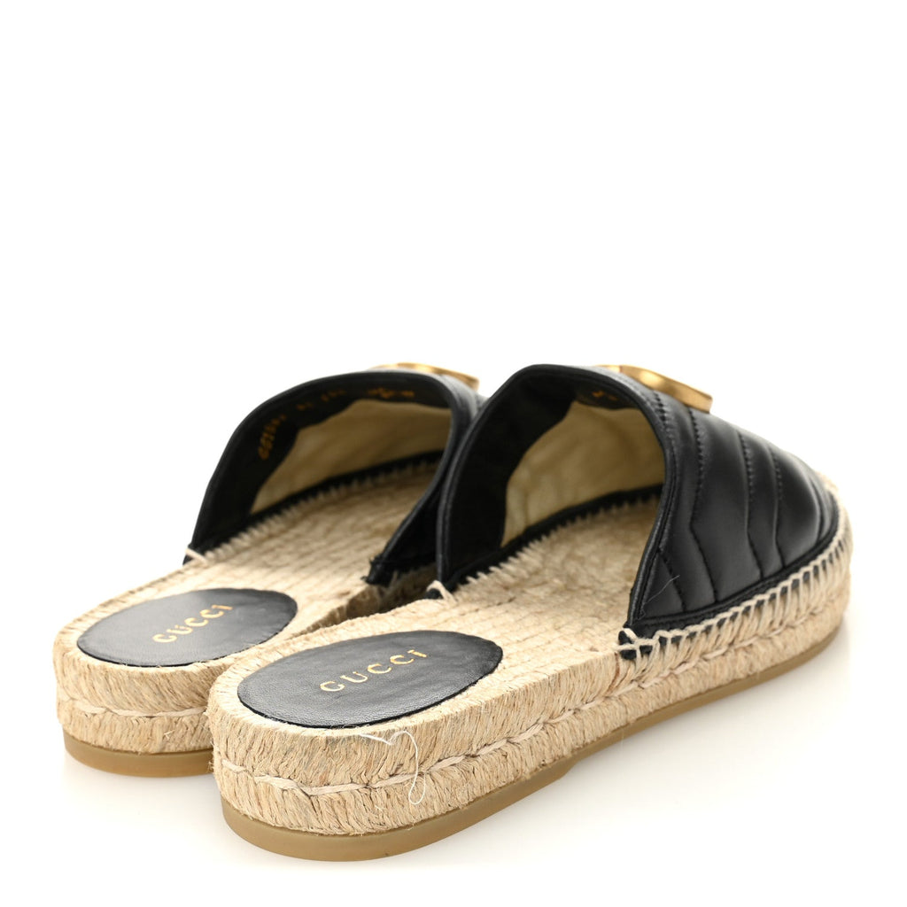 Gucci Nappa Matelasse GG Marmont Espadrille Slippers 36 Black