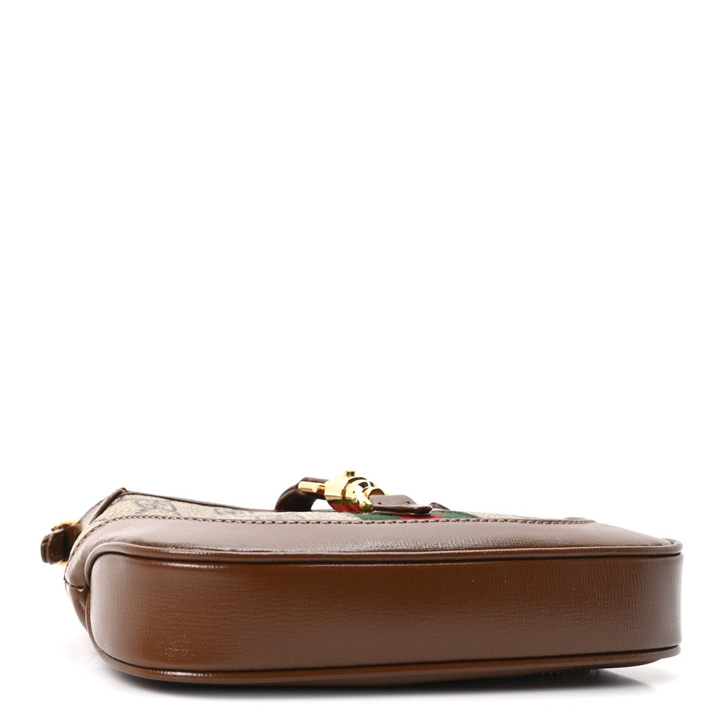Gucci GG Supreme Monogram Azalea Calfskin Web Mini Jackie 1961 Hobo Beige Ebony Brown Sugar