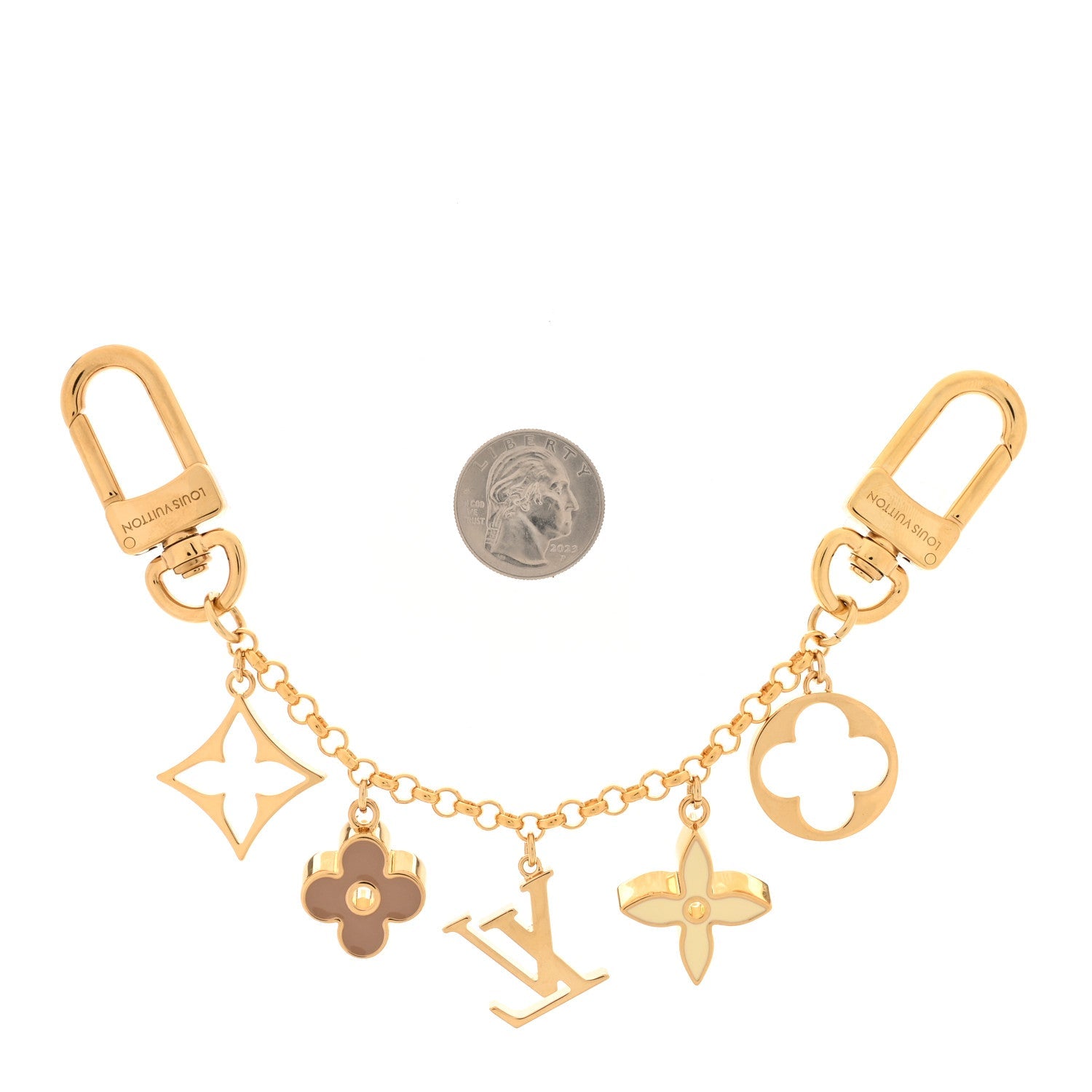 Louis Vuitton Brass Enamel Fleur De Monogram Bag Charm Chain Gold