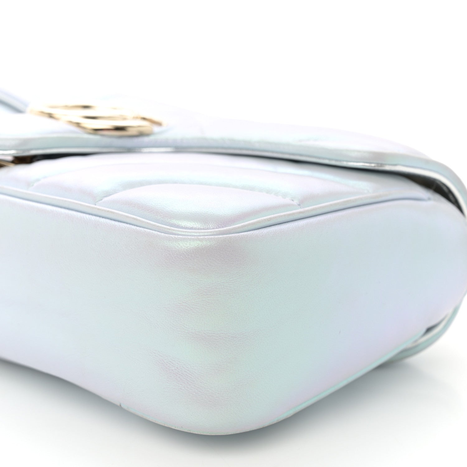 Gucci Iridescent Nappa Chevron Matelasse Small GG Marmont Shoulder Bag Iridescent Snow Light Blue