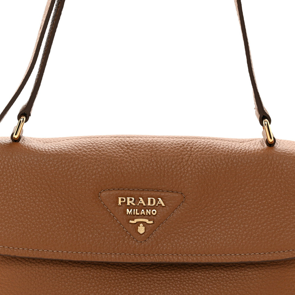 Prada Vitello Daino Soft Flap Shoulder Bag Cognac