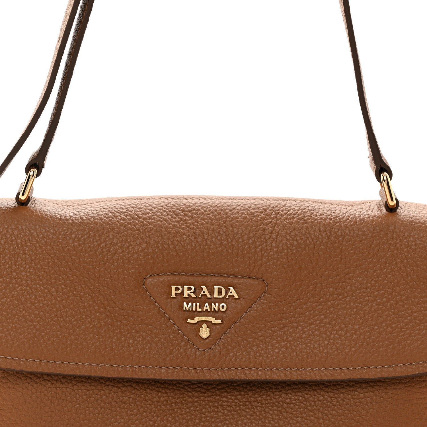 Prada Vitello Daino Soft Flap Shoulder Bag Cognac
