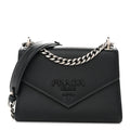 Prada Saffiano Cuir Calfskin Monochrome Envelope Flap Chain Shoulder Bag Black