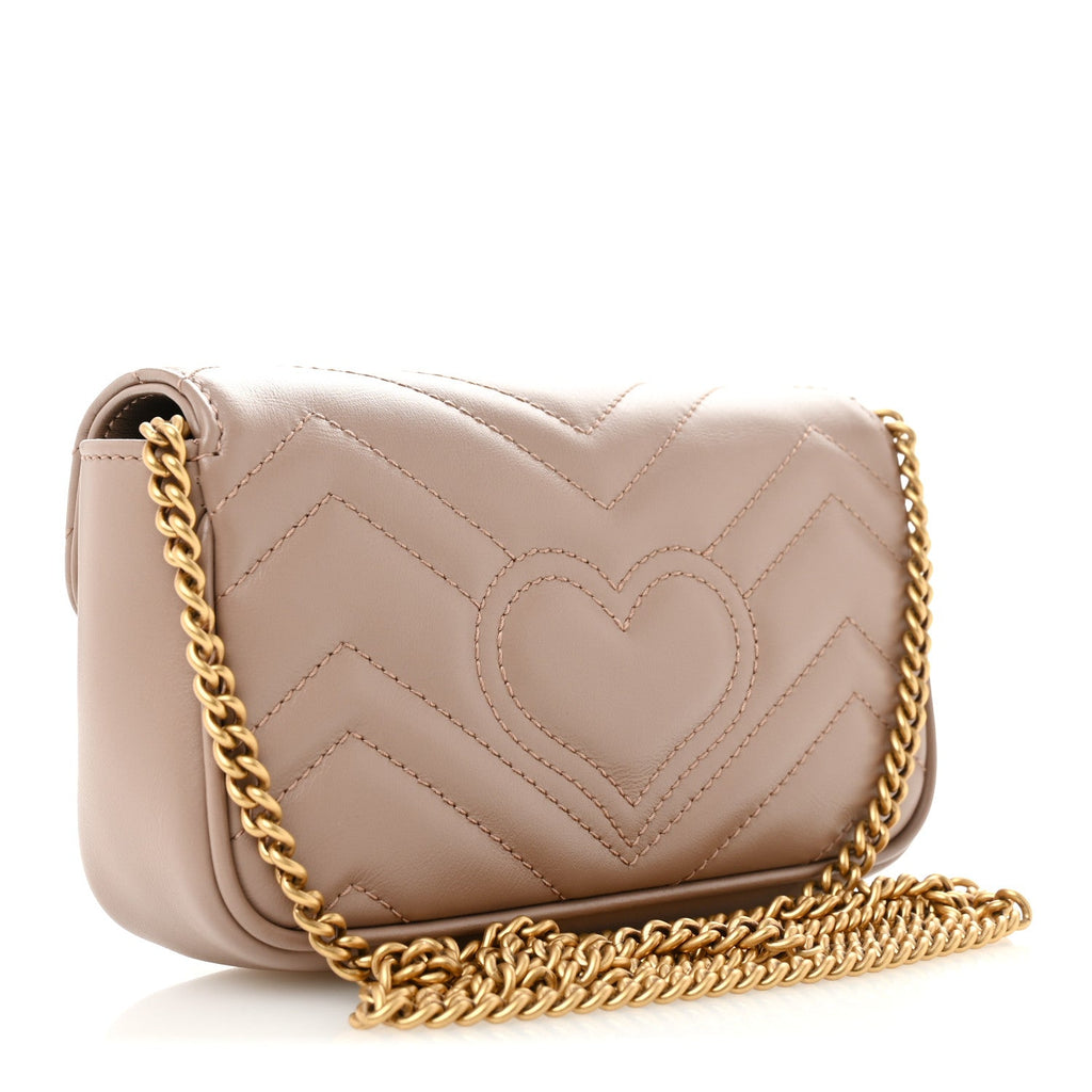 Gucci Calfskin Matelasse Super Mini GG Marmont Shoulder Bag Porcelain Rose