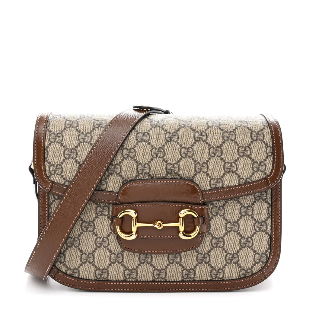Gucci GG Supreme Monogram Horsebit 1955 Shoulder Bag Beige Brown Sugar