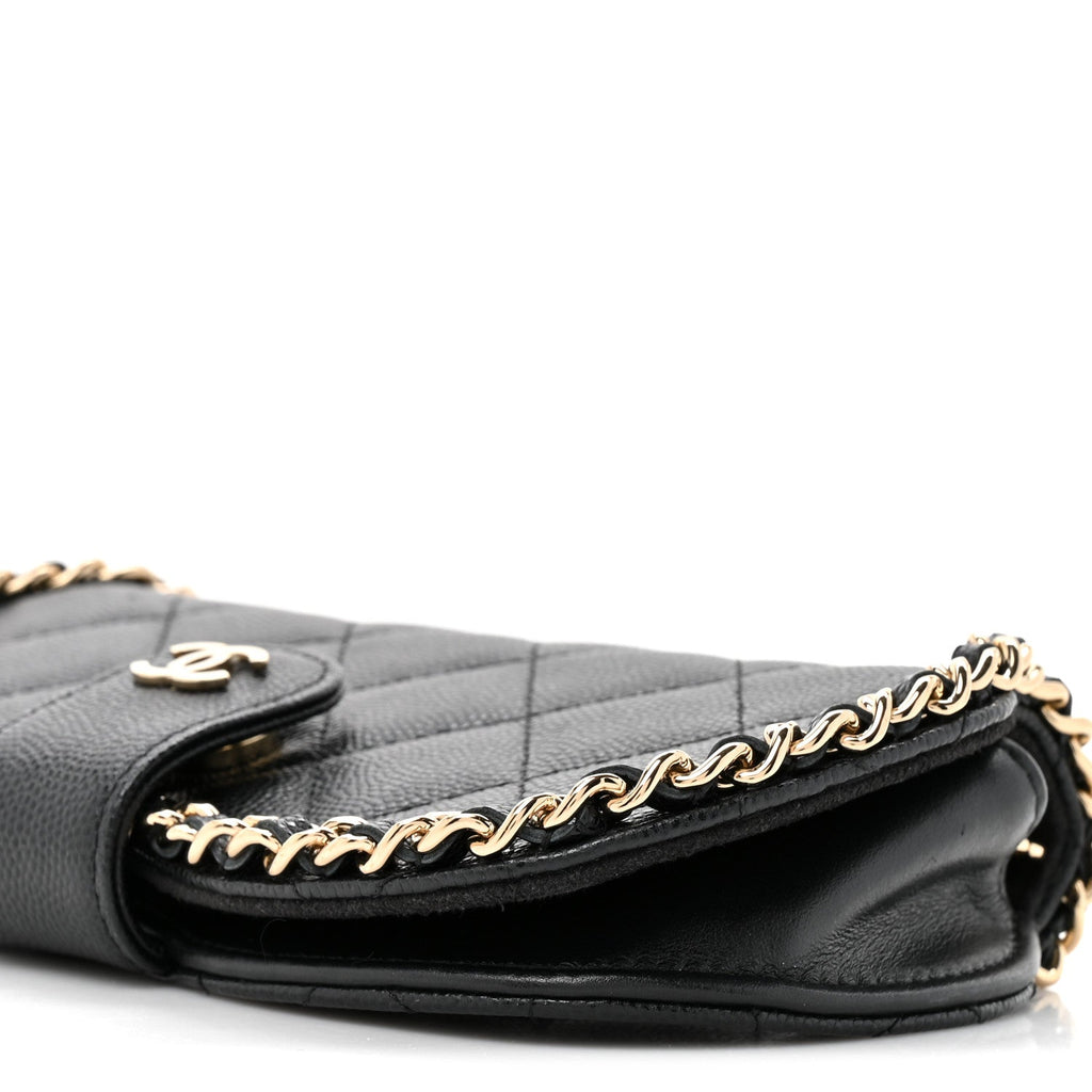 Chanel Caviar Quilted Chain Glasses Case Black