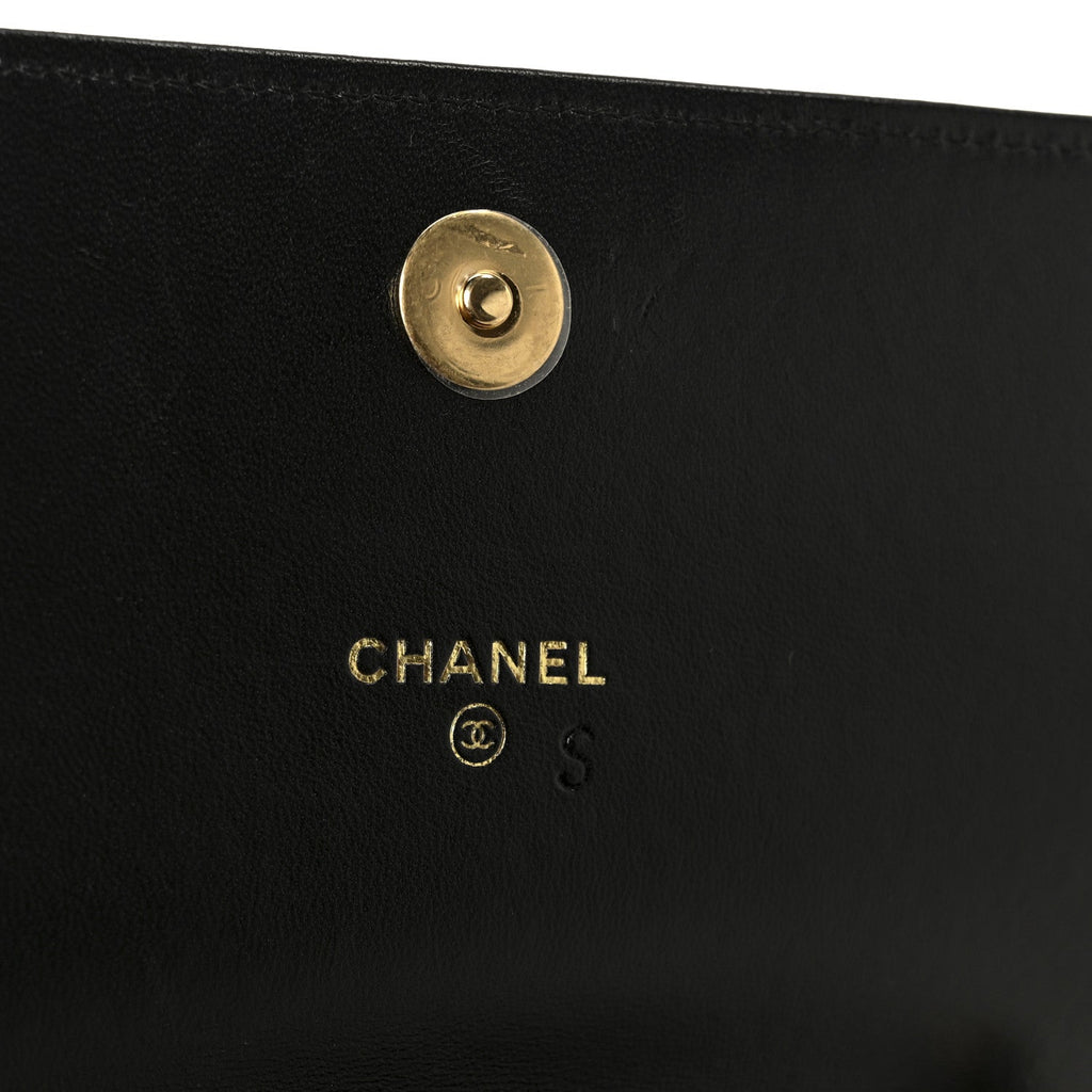 Chanel Lambskin Quilted CC Pearl Enamel Clutch on Chain WOC Black