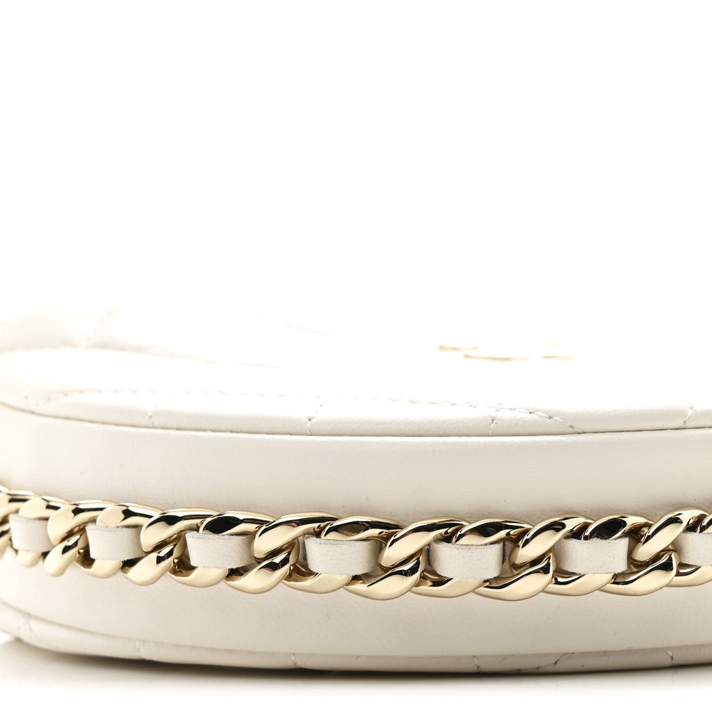 Chanel Lambskin Quilted Chain Around Pouch Hobo White